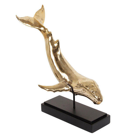 Handgefertigte Messing Wal Dekoration auf Holzständer - Größe M