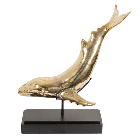 Handgefertigte Messing Wal Dekoration auf Holzständer - Größe M