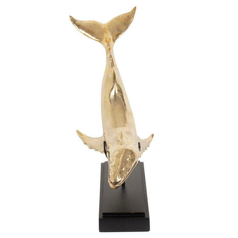 Handgefertigte Messing Wal Dekoration auf Holzständer - Größe M