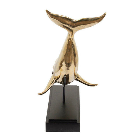 Handgefertigte Messing Wal Dekoration auf Holzständer - Größe M