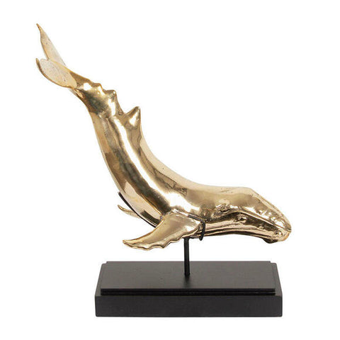 Handgefertigte Messing Wal Dekoration auf Holzständer - Größe M