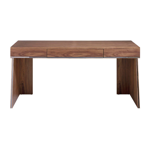 Designer Schreibtisch aus Nussbaumholz mit Chromakzenten und 3 Schubladen