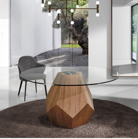 Esstisch runde gehärtetes Glas aus Walnuss