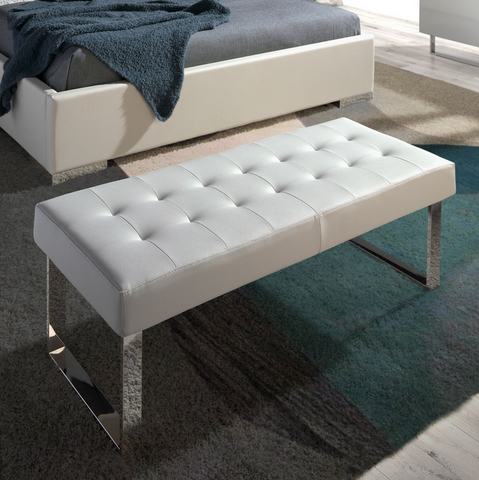 Weiße Öko-Lederbank mit Edelstahlgestell