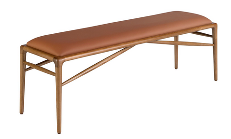 Brauner Kunstleder Designhocker mit Nussbaum-Holzbeinen