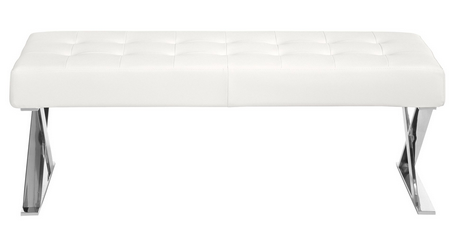 Weißer Öko-Leder Designhocker mit verchromten Edelstahlbeinen