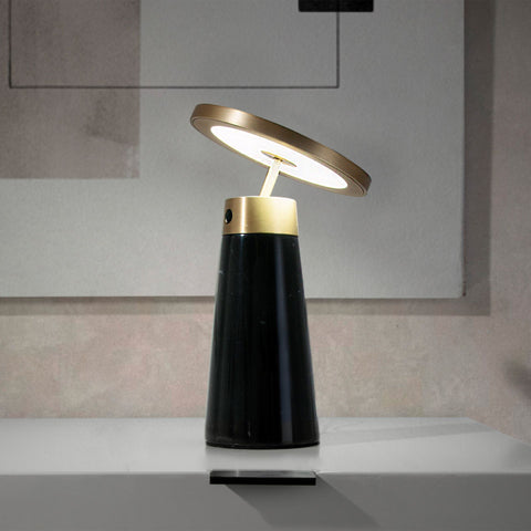Designer Tischlampe aus schwarzem Marmor mit goldenem Stahl und Dimmer