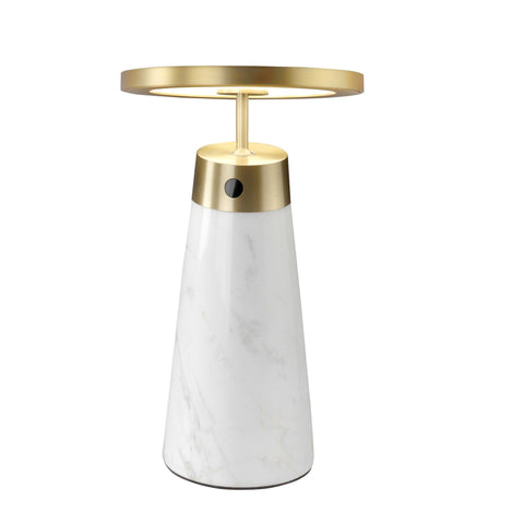 Designer Tischlampe aus weißem Calacatta-Marmor mit goldenem Stahl und Dimmer